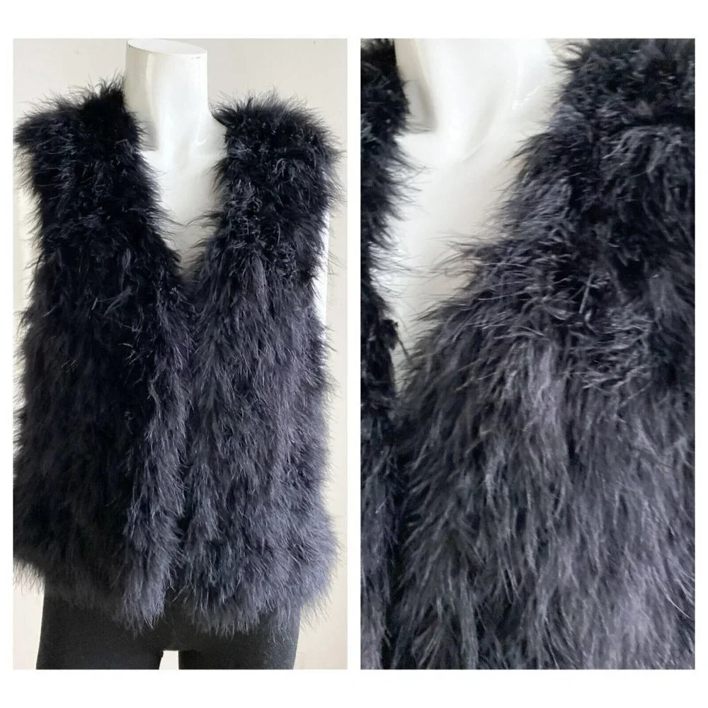 Club Monaco Black Marabou Feather Vest S